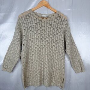 Cleo Open Knit Sweater Size Medium Beige Cotton Blend Made in Canada